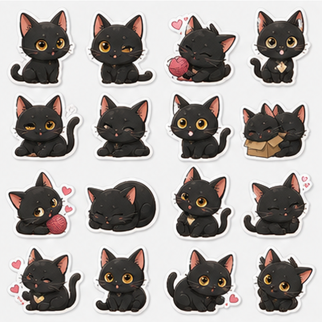 黑猫表情贴纸合集模板效果图